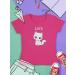 Personalized Cute Cat T-Shirt for Girls - Custom Name Gift by Shirtracer | Fuchsia 116 - Buy Online on GoSupps.com