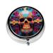 Skull Pattern Cross Portable Metal Pill Box Round Mini 3-Compartment Plastic Insert hinged Fastening Design Suitable for Small Pills Must-Have for Travel
