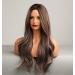 Vebonny 24-Inch Long Curly Synthetic Wig - Brown with Blonde & Pink Highlights | Trendy Middle Part Wig - Buy Online on GoSupps.com