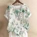 Women's Green Linen Print Blouse - Casual Short Sleeve Shirt with Buttons - Small - Buy Online on GoSupps.com