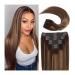 Hair Extensions Chocolate Brown and Caramel Blonde with Brown Roots 16"-24" Clip in Hair Extensions Human Hair Silky Straight Double Weft Lace Clip in Hair Natural Human Hair(18inches) 18inches 120g/Set