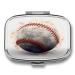 Pill Box Baseball Print 2 Compartment Medicine Pill Case Pill Organizer Decorative Metal Portable Pill Box for Pocket Or Purse Style