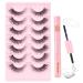 Poiuyoiu Clear Band Fluffy Lashes Kit with False Eyelashes Glue Bond and Remover Wispy Cat Eye Lashes 7 Pairs Fake Eyelashes Natural Look 3D Strip Lash Extensions Reusable Faux Mink Lashes M50-T