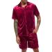 LecGee Men's Velvet Summer Casual Short Set - Rose Red, Medium | Button Down Shirt & Elastic Waist Shorts 2 Piece Outfit - Buy Online on GoSupps.com