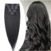 Clip In Extensions Human Hair Black #1 - Real Remy Human Hair Extensions 8 Wefts 18 Clips Hair Extension 80g - 45cm