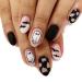 Halloween Press on Nails Short Oval Fake Nails Black Acrylic Glossy False Nails with Black and White Checkered French Cute Spooky Bat Designs Almond Artificial Full Cover Glue on Nail for Women 24Pcs Halloween Al01