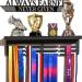 Trophy and Medal Display Shelf , Medal Holder Display with Wooden Trophy Shelf , Medal Hanger Display , Race Medal Rack for Gymnastics Always Earned Never Given with 50+Easy to Install (Black)