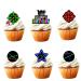 18pcs Neon Gun Game Cupcake Toppers for Boys Girls Adult Happy Birthday Laser Gun Game Party Decorations Supplies Favors Glitter Neon Cake Decorations