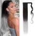 Clip in ponytail extensions synthetic hair part like real hair ponytail hair extension smooth wrap around braid extensions 23 "(58cm) dark brown & silver gray 90g raide - 23" dark brown to silver gray