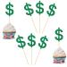 Ambishi 24pcs Dollar Sign Cupcake Toppers American Dollar for Casino Wedding Birthday Festival Party Decoration Light Up Your Casino Party Decor Cake Picks Green Glitter