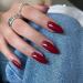Wine Red Press on Nails Almond Shaped Nails Xcreando Medium Fake Nails Short Almond Acrylic Nails Glue on Nails Medium Length False Nails for Women and Girl Daily Working24pcs