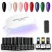 Gelfavor 14 PCS Gel Nail Polish Kit with Mini U V Light Classic White Black Gel Polish with Gel Base Top Coat Soak Off Suitable for All Seasons Gel Polish Kit DIY Home Kit 14SET-001-Mini