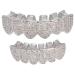 Cold -plated copper teeth set bling decoration for halloween party hip hop cold -plated silver gold -plated finish top bottom tooth mouth grills for men and women (silver)