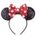 Mouse Ears Bow Headbands Shiny Bows Glitter Party Decoration Cosplay Costume for Kids Girls Women Princess Party Decorations Cosplay (Black+Red)) 3