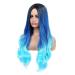 HANNE Long Hair Body Wave Ombre Bluish Teal Blue Wig | 3 Tone Colors | Heat Resistant Synthetic Hair | Navy Blue Wig for Black and White Women - Buy Online on GoSupps.com
