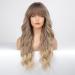 EMMOR Ombre Ash Blonde Highlight Color Wigs with Bangs - Long Curly Synthetic Wig for Women | Heat Resistant Fiber, Natural Look - Buy Online on GoSupps.com