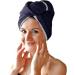 Homelevel 2x Terry Hair Turban with Button - Quick Drying 100% Cotton Head Towel - Dark Blue & Light Gray Hair Towels - 2 Pack for Effortless Styling - Buy Online on GoSupps.com