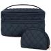 Makeup Bag with Accessories Storage Bag Large Portable Cosmetic Bag for Train Travel Makeup Brush Organizer Toiletry Case Waterproof Soft Handle Make Up Case for Women and Girls, Dark Blue
