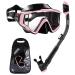 Aegend Snorkeling Gear for Adults, Dry Snorkel Set Panoramic View Enhanced Anti-Leak and Anti-Fog Technology, Adjustable Strap for Snorkeling Scuba Diving Swimming with Mesh Bag Pink