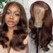 TAYESHA 14 Inch Chocolate Brown Lace Front Wig Human Hair 150% Density Auburn Short 13X4 Body Wave Lace Front Wig Human Hair Colored HD Transparent Glueless Wigs Pre Plucked Brown 13x4 body wave wig 14 Inch