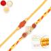 Ghasitaram Gifts Rakhi for Brother Rakhis Online - Set of 2 RM605 and R50016 Premium Rakhis with 400 GMS of Besan Barfi