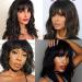 DUOUPA Body Wave Human Hair Wig with Bangs - Short Wavy Bob, Brazilian Virgin Hair, Natural Color - 12 Inch | 150% Density for Black Women - Buy Online on GoSupps.com