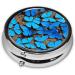 Blue Butterfly Printed Mini Round Pill Box - Portable 3 Compartment Pill Organizer for Travel Home & Office Use - Buy Online on GoSupps.com