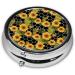 Sunflower & Honeycomb Portable Metal Pill Box | Round Mini 3-Compartment | Travel Essential for Small Pills | Hinged Fastening Design - Buy Online on GoSupps.com