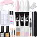 Poly Nail Gel Kit With Lamp UV 3 Color Nail Builder Gel Full Set With Chrome Nail Powder Poly Nail Extension Gel For Beginner False Nail Crystal Gels Enhancement For Women Gift (ClearWhitePink)
