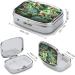 Decorative Tropical Plants Print Pill Box - 2 Compartment Metal Pill Organizer for Travel | Portable Medicine Case for Pocket & Purse - Buy Online on GoSupps.com