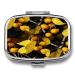 Pill Box Yellow Leaves and Fruits Print 2 Compartment Medicine Pill Case Pill Organizer Decorative Metal Portable Pill Box for Pocket Or Purse
