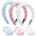 Sponge Makeup Spa Headband for Washing Face Puffy Cloud Foam Bubble Headbands and Wristband Set for Skin Care GRWN Skincare Chunky & Big Beauty Head Band Cute for Women - Pink Blue White 3-Pack Pink + Blue + White