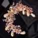 Chargances Bridal Gold Flower Leaf Hair Vine Wedding Pink Crystal Beaded Headband Dainty Rhinestone Handmade Hair Accessories for Women and Girls Brides - Buy Online on GoSupps.com