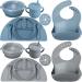 Mimorou 16 Pack Baby Feeding Supplies Set Silicone Baby Led Weaning Suction Plates and Bowls Silicone Bibs Anti Slip Placemat Snack Cups Baby Spoons Forks Toddler Eating Utensil Set