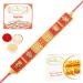 Ghasitaram Gifts Rakhi for Brother Rakhis Online - RM600 - Red Traditional Bracelet Rakhi with 200 GMS of Besan Barfi and 200 GMS of Kaju Katli Rakhi Set with 200 gms of Besan Barfi & Kaju Katli