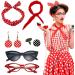 Polka Dot Headband - 1950s Headbands and Drop Earrings Set | Print Dangle Earrings with Vintage Hair Bands Chiffon Scarf Cat Eye Glasses Red One Size - Buy Online on GoSupps.com