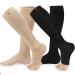 EWRGGR 20 30 mmHg zipper socks 2 pairs of zipper compression stockings for women toe-free stocking wide calf knee-length simple on and off black and beige small/medium