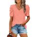 Puff Short Sleeve V Neck Top - Women's Elegant Casual T-Shirt Blouse in X-Large Pink - Buy Online on GoSupps.com