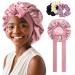 AWAYTR 2 Layered Satin Bonnet for Women Tie Band Hair Bonnet for Sleeping Silk Sleeping Cap with 3PCS Hair Scrunchies (Dust Rose(Bonus 3 Hair scrunchies))
