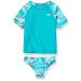Speedo Girls' Printed Short Sleeve Rash Guard t-Shirt Two Piece Swim Set New Turquoise 4