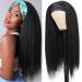 Kinky Straight Headband Wigs for Women Synthetic Headband Wig Long Yaki Straight Hair Wigs With Headband Attached 26 Inch Full Machine Made None Lace Front Wig Natural Black Color 26" Black Kinky Straight Wig