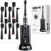 Sonic-FX Solo Electric Toothbrush w/ 10 Brush Heads + 1 Interdental Charcoal Bristles Rechargeable Charging/Storage Base 3 Brush Modes Smart Timer 2 Months Use on Full Charge Black Color 8 Pack - Black