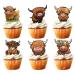 18pcs Highland Cow Cupcake Toppers for Boys Girls Adult Happy Birthday Glitter Western Rodeo Farm Party Decorations Supplies Glitter Highland Cow Cake Decorations