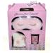 Shimmer Shine Unwind Relaxation Gift set with Pink Plush Eye Mask Plush Socks and Lavender Votive Candle