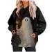 Yihaojia Halloween Costumes Women 2023 Funny Ghost/Pumpkin Graphic Hoodies Long Sleeve Pullover Halloween Hoodies Pocket Black#9 Large