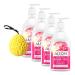 Hand Soap Invigorating Rosewater 16 Oz Moisturizing Hand Soap | Bundle With Bath Sponge Liquid Hand Soap With Vitamin E & Pro-Vitamin B5 Free From Harsh Chemicals Eco-Conscious Pack Of 4