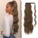 Fine braid ponytail hair extensions long wavy curly clip in ponytail synthetic hair braid hair extension hair part for women chestnut brown & caramel 60 cm 60 cm (1 Pack) chestnut brown & caramel