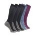 JAVIE Copper Crew Socks for Men & Women Sports Wicking Moisture Workout Training Socks Diabetic Non-binding Seamless Toe Medium 5 Pairs:3 Black+1 Fuchsia+1 Blue