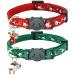 Giecooh Halloween Cat Collar, 2 Pack Breakaway Cat Collar with Bells, Adjustable Kitten Safety Collars for Boys & Girls 7-11'' Red+Green