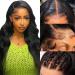 Upgraded Glueless Wigs Bleached knots Body Wave Human Hair 13x4 Pre Cut Lace Front Wigs Pre Plucked with Baby Hair 200% Density Brazilian Virgin Hair for Black Women Natural Color 32 Inch 13x4 Lace Body Wave Wig